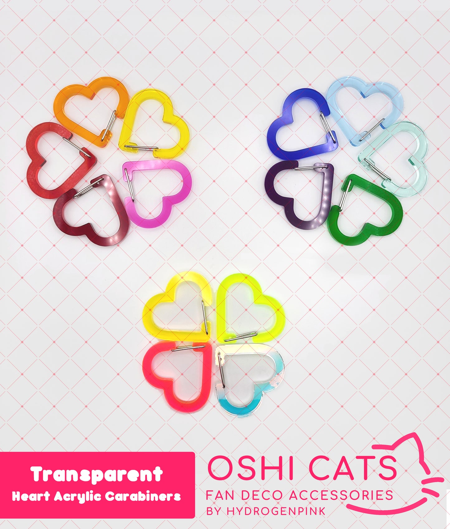 Transparent Heart Acrylic Carabiners ( Perfect for K-pop polca, Oshi, Itabags) -buy 4 get 1 free-